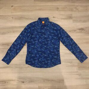 Men's Hugo Boss Orange Size Large Blue Mini Floral Pattern button down shirt